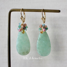 Load image into Gallery viewer, Large Apple Green (With Slight Yellow) Type A Jade, Yellow Sapphire &amp; Rainbow Gems 14kGF Earrings