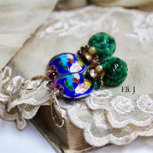 Load image into Gallery viewer, Carved Type A Jade Ball, Hummingbird Cloisonne Beads, Vintage Part, Gemstones 14kGF Earrings