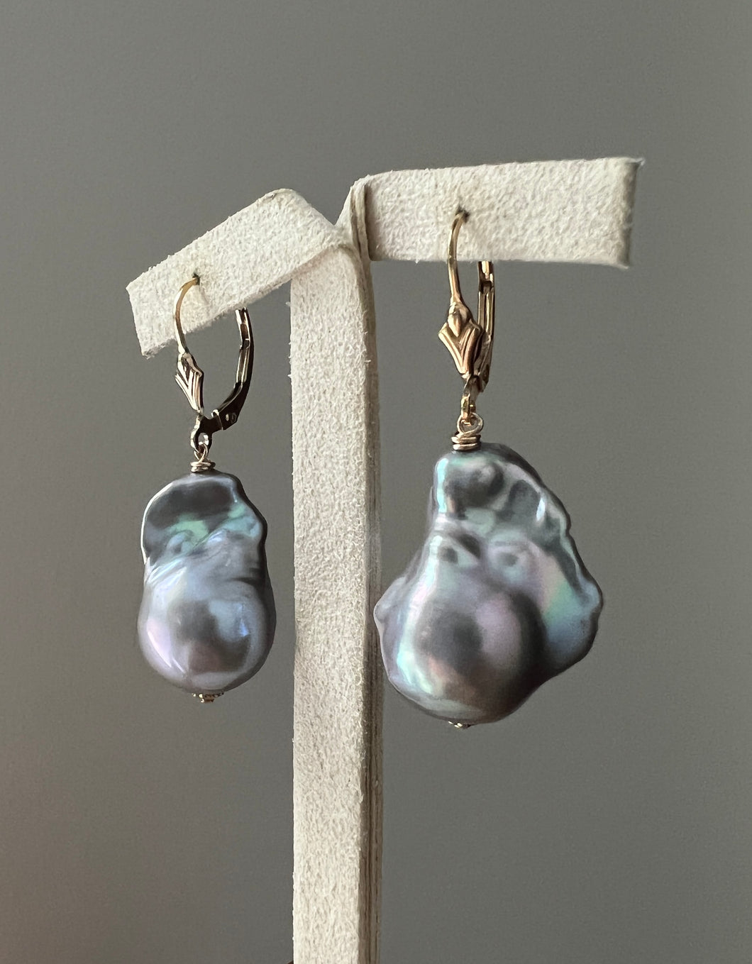 Silver-Rainbow Baroque Pearl 14kGF Earrings