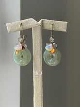 Load image into Gallery viewer, Apple Green Jade Donuts, Opal, Pink Tourmaline 14kGF Earrings