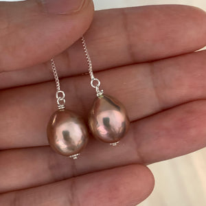 Peachy Gold AAA Edison Pearls 925 Silver Threaders