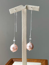Load image into Gallery viewer, Peach Round Edison Pearls, Rainbow Moonstone 925 Threader Earrings