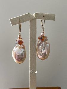 Peach AAA Baroque Pearls & Colorful Gems 14kGF Earrings