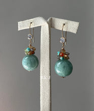 Load image into Gallery viewer, Large Mint Green Jade Balls &amp; Vibrant Gems 14kGF Earrings