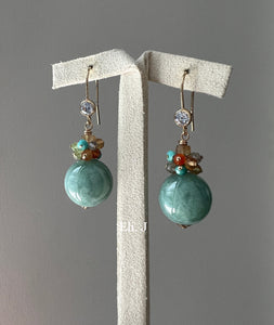 Large Mint Green Jade Balls & Vibrant Gems 14kGF Earrings