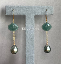 Load image into Gallery viewer, Eli. J Exclusive: Bluish-Green Type A Jade Shells, AA Tahitian Pearls Interchangeable 14kGF Earrings