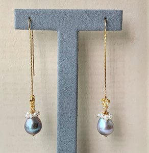 Silver Baroque Pearls, Cream Freshwater Pearls & Bees 14kGF Threaders