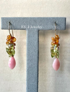 Spring 3: Pink Opal, Lemon Quartz, Mandarin Garnet 14kGF Earrings