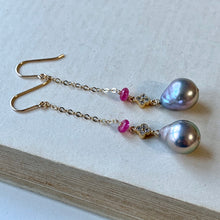 Load image into Gallery viewer, Silver Baroque, Pink Tourmaline Clover 14kGF Threader Earrings