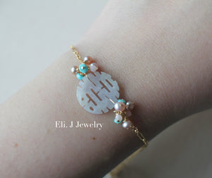 Exclusive: 喜喜 Double Happiness Type A Dark Green, Lavender, Mint Green Jade 14kGF Bracelet/Necklace
