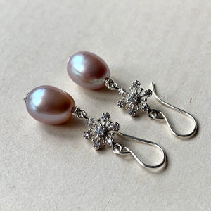 Lavender AAA Freshwater Pearls Silver Snowflakes