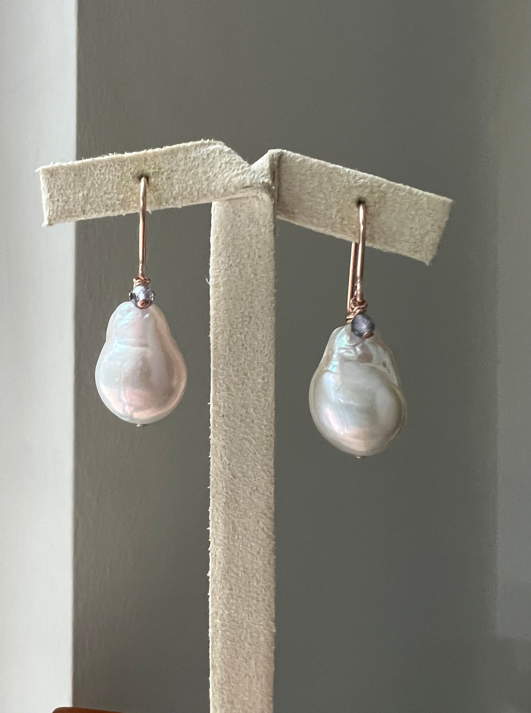 Drop Ivory Pearls & Tanzanite 14kGF Earrings