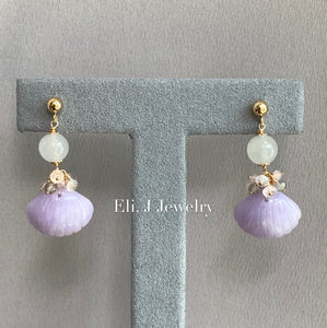 Eli. J Exclusive: Lavender Type A Jade Shells, Icy Jade, Gemstones 14kGF Earrings