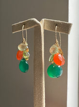Load image into Gallery viewer, Green Onyx, Carnelian, Peridot 14kGF Earrings
