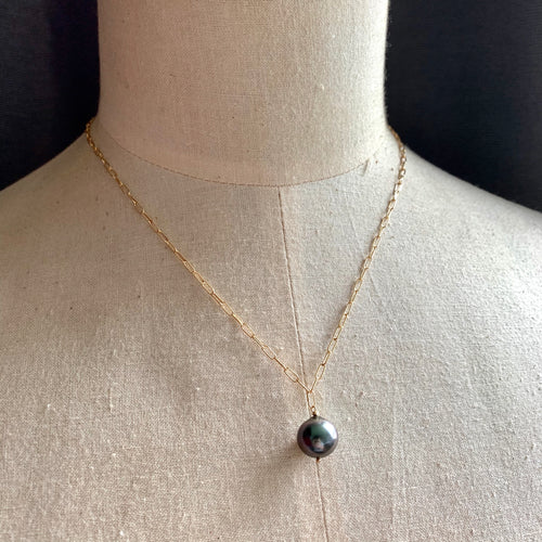 AAA Dark Rose Tahitian Pearl on 14kGF Link Necklace