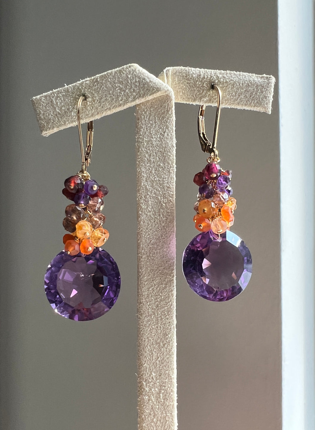 Rare Amethyst and Autumn Gemstones 14kGF Earrings