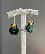 Load image into Gallery viewer, Exclusive to Eli. J: 18k SOLID GOLD 喜喜 Xuangxi Jade, Yellow Diamonds, Ruby Earrings