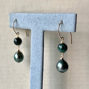 AAA Peacock Blue Tahitian Pearls Type A Deep Green Jade 14kGF