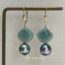 Load image into Gallery viewer, Exclusive to Eli. J: Bluish Green Jade Shells, Tahitian Pearls Earrings