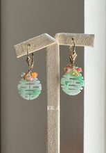 Load image into Gallery viewer, Exclusive Mint Green 喜喜 Double Happiness Jade, Yellow Sapphire &amp; Gemstones 14kGF Earrings
