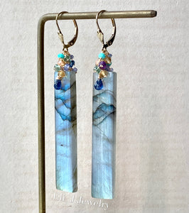 Kauai Beach- Labradorite Bars and Gems 14kGF Earrings