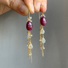 Load image into Gallery viewer, AAA Rubies Rainbow Moonstone Herkimer Diamonds 14kGF Earrings