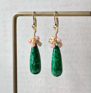 Custom-Cut Dark Green Type A Jadeite Drops & Fresh Gemstones 14kGF