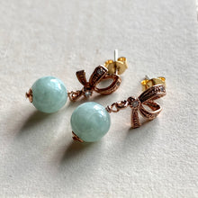 Load image into Gallery viewer, Apple Green Jade on Rose Gold Ribbon Studs