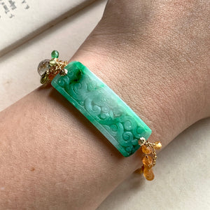 One-of-a-kind Type A Old Mine Jade & Gems 14kGF Bracelet