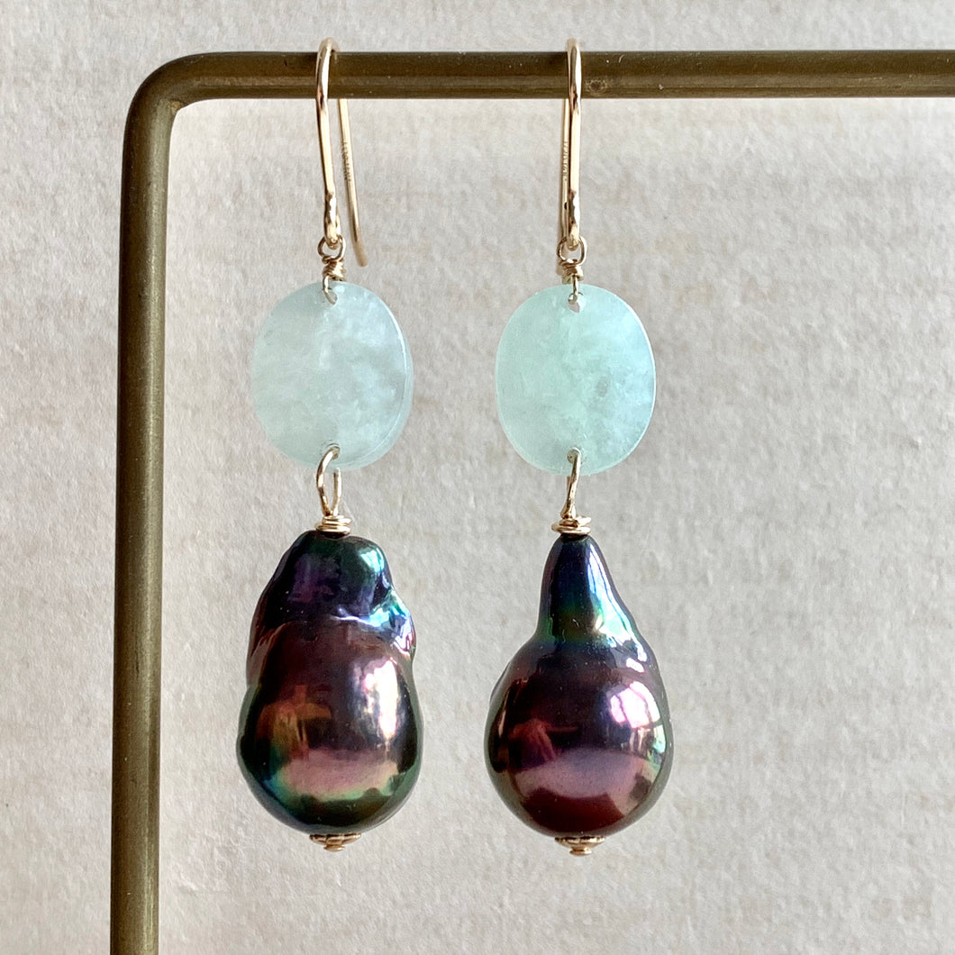 Peacock Baby Baroque Type A Jade 14kGF Earrings