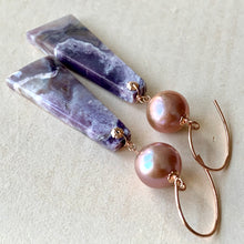 Load image into Gallery viewer, Edison Pearl &amp; Tiffany Gemstone 14kRGF Earrings
