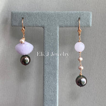 Load image into Gallery viewer, Eli. J Exclusive: Lavender Type A Seashells, AAA Rose Tahitian Pearls 14kRGF Mismatched Earrings