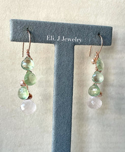 Spring 1: Rose Quartz, Prehnite, Pearls 14kRGF Earrings