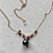 Load image into Gallery viewer, AAA Peacock Tahitian Pearl, Ruby, Spinel, Rainbow Moonstone 14kGF Necklace