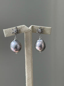 Silver Pearls on Snowflake Studs