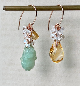 Green Jade Piggie & Citrine 14kGF