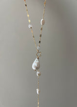 Load image into Gallery viewer, Long Pearl, Icy Jade, Keshi 14kGF Necklace