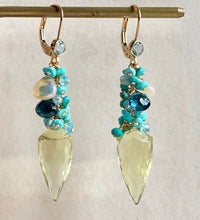 Load image into Gallery viewer, Sunshine- Lemon Quartz, Turquoise 14k Gold Filled Earrings