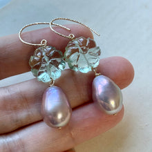 Load image into Gallery viewer, AAA Pink Edison Pearls, Green Amethyst Carved Flowers 14kGF