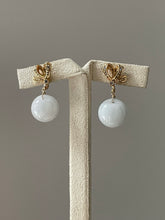 Load image into Gallery viewer, Jade Apples #7: Snow White Jade &amp; Gold Ribbon Studs