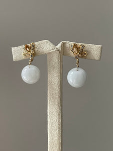 Jade Apples #7: Snow White Jade & Gold Ribbon Studs