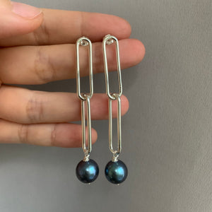 Peacock Freshwater Pearls Rhodium Plated Statement Links