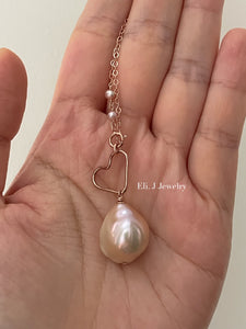 Peach Heart Baroque Pearl 14kRGF Necklace