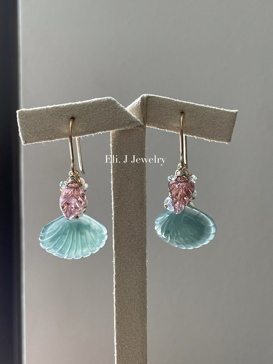 Jade Shells #8: Tourmaline Leaves, Aquamarine, Pearls