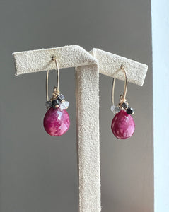 Ruby, Natural Black Diamond, Gems 14kGF Earrings