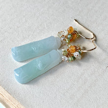 Load image into Gallery viewer, Type A Jade Bamboo &amp; Gems 14kGF Earrings
