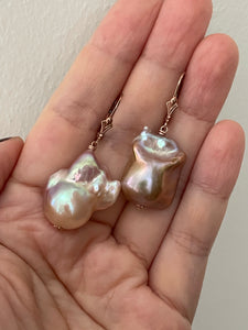 Aurora Rainbow Pink-Peach Baroque Pearls 14kRGF Earrings