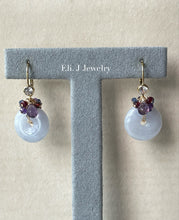 Load image into Gallery viewer, Bluish Lavender Type A Jade Donuts, Pink Amethyst, Ruby 14kGF Earrings