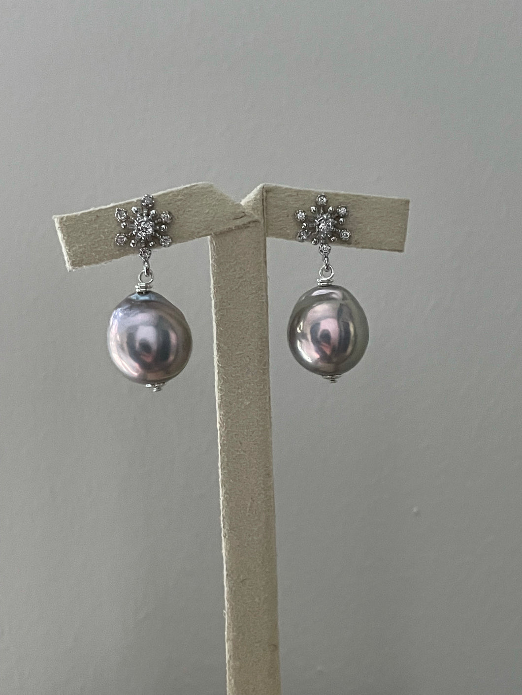Silver Pearls on Snowflake Studs