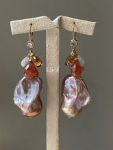Load image into Gallery viewer, Peach-Purple AAA Baroque Pearls with Rainbow Gemstones 14kGF Earrings